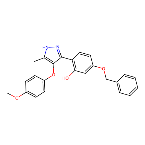 5-(benzyloxy)-2-[4-(4-methoxyphenoxy)-3-methyl-1H-pyrazol-5-yl]phenol structure