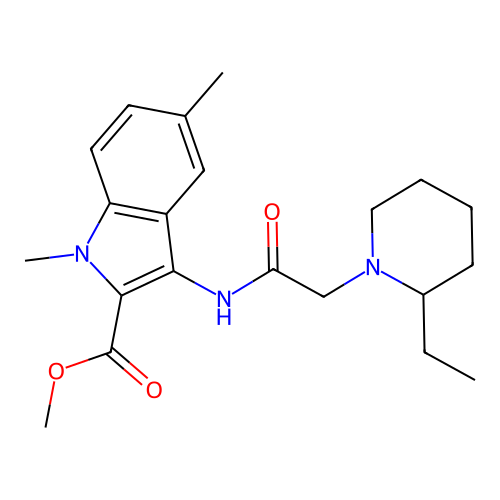 methyl 3-(2-(2-ethylpiperidin-1-yl)acetamido)-1,5-dimethyl-1H-indole-2-carboxylate structure