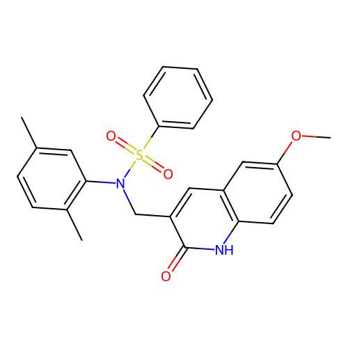 N-(2,5-dimethylphenyl)-N-((2-hydroxy-6-methoxyquinolin-3-yl)methyl)benzenesulfonamide structure