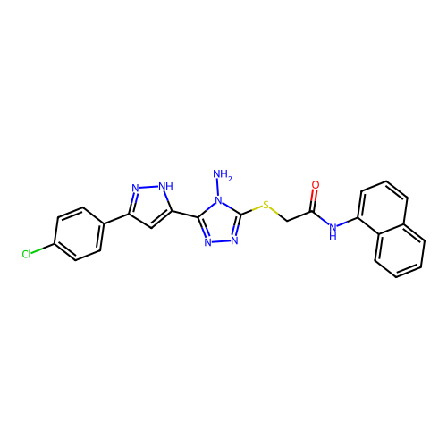 2-((4-amino-5-(3-(4-chlorophenyl)-1H-pyrazol-5-yl)-4H-1,2,4-triazol-3-yl)thio)-N-(naphthalen-1-yl)acetamide structure