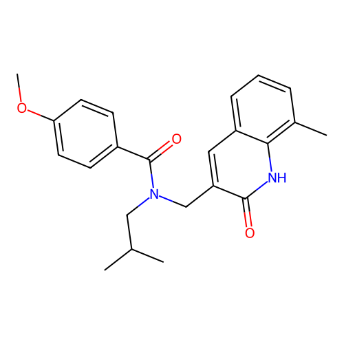 N-((2-hydroxy-8-methylquinolin-3-yl)methyl)-N-isobutyl-4-methoxybenzamide structure