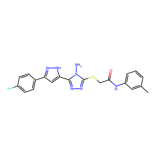 2-((4-amino-5-(3-(4-fluorophenyl)-1H-pyrazol-5-yl)-4H-1,2,4-triazol-3-yl)thio)-N-(m-tolyl)acetamide structure