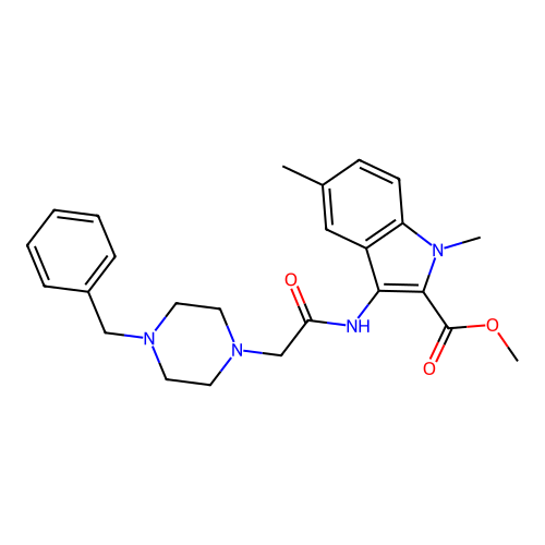 methyl 3-(2-(4-benzylpiperazin-1-yl)acetamido)-1,5-dimethyl-1H-indole-2-carboxylate structure