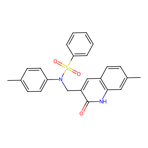 N-[(7-methyl-2-oxo-1H-quinolin-3-yl)methyl]-N-(4-methylphenyl)benzenesulfonamide structure