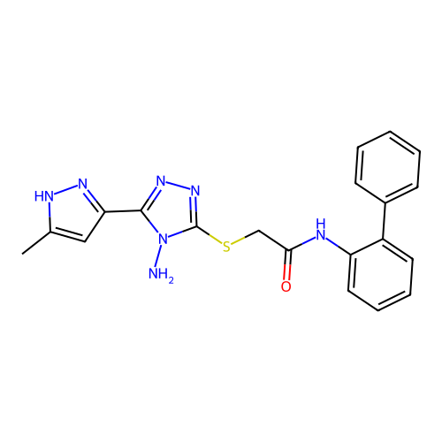 2-[[4-amino-5-(5-methyl-1H-pyrazol-3-yl)-1,2,4-triazol-3-yl]sulfanyl]-N-(2-phenylphenyl)acetamide structure