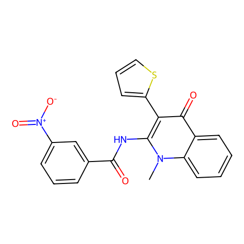 N-[1-methyl-4-oxo-3-(thiophen-2-yl)-1,4-dihydroquinolin-2-yl]-3-nitrobenzamide structure