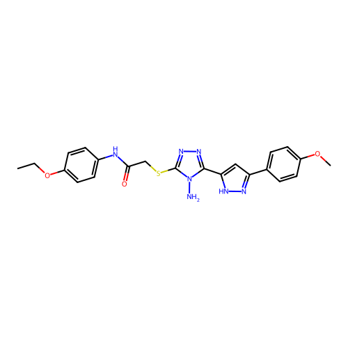 2-((4-amino-5-(3-(4-methoxyphenyl)-1H-pyrazol-5-yl)-4H-1,2,4-triazol-3-yl)thio)-N-(4-ethoxyphenyl)acetamide structure
