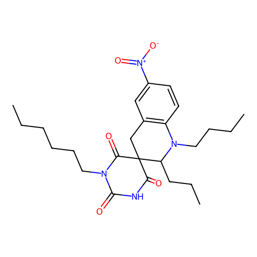 1'-butyl-1-hexyl-6'-nitro-2'-propyl-2',4'-dihydro-1H,1'H-spiro[pyrimidine-5,3'-quinoline]-2,4,6(3H)-trione structure