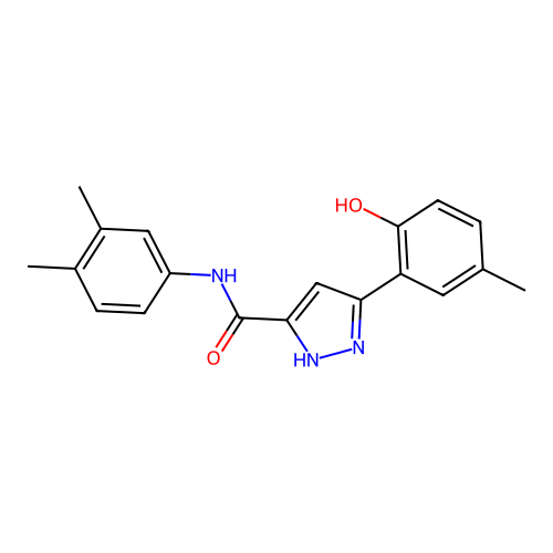 N-(3,4-dimethylphenyl)-5-(2-hydroxy-5-methylphenyl)-1H-pyrazole-3-carboxamide structure