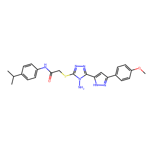 2-((4-amino-5-(3-(4-methoxyphenyl)-1H-pyrazol-5-yl)-4H-1,2,4-triazol-3-yl)thio)-N-(4-isopropylphenyl)acetamide structure