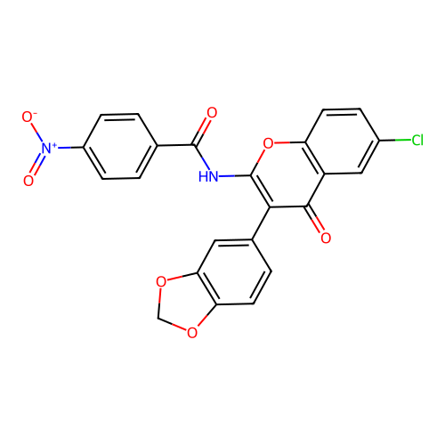 N-[3-(1,3-benzodioxol-5-yl)-6-chloro-4-oxo-4H-chromen-2-yl]-4-nitrobenzamide structure