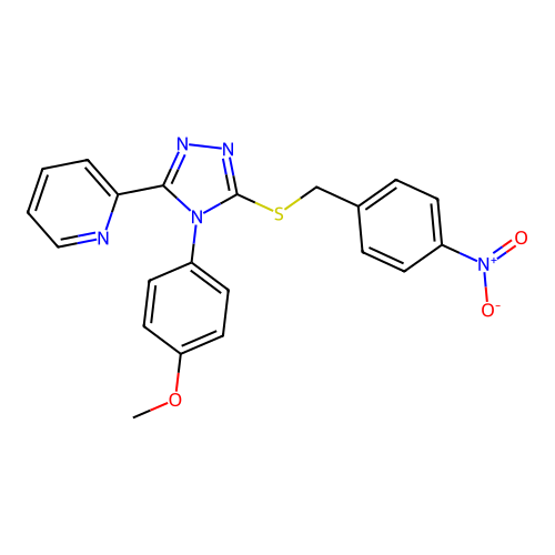 2-[4-(4-methoxyphenyl)-5-[(4-nitrophenyl)methylsulfanyl]-1,2,4-triazol-3-yl]pyridine structure