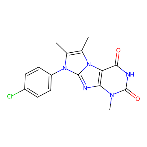 8-(4-chlorophenyl)-1,6,7-trimethyl-1H-imidazo[2,1-f]purine-2,4(3H,8H)-dione structure
