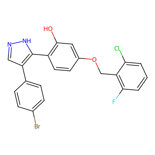 2-[4-(4-bromophenyl)-1H-pyrazol-3-yl]-5-[(2-chloro-6-fluorobenzyl)oxy]phenol structure