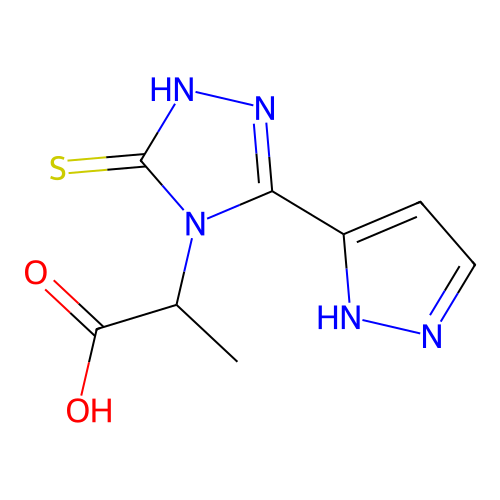 2-[3-(1H-pyrazol-5-yl)-5-sulfanylidene-1H-1,2,4-triazol-4-yl]propanoic acid structure