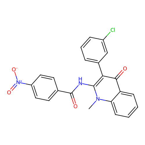 N-(3-(3-chlorophenyl)-1-methyl-4-oxo-1,4-dihydroquinolin-2-yl)-4-nitrobenzamide structure