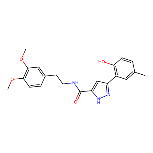N-[2-(3,4-dimethoxyphenyl)ethyl]-5-(3-methyl-6-oxo-1-cyclohexa-2,4-dienylidene)-1,2-dihydropyrazole-3-carboxamide structure