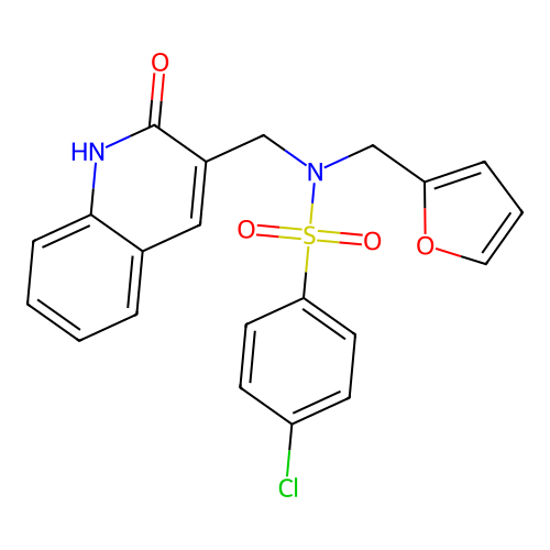 4-chloro-N-(furan-2-ylmethyl)-N-((2-hydroxyquinolin-3-yl)methyl)benzenesulfonamide structure
