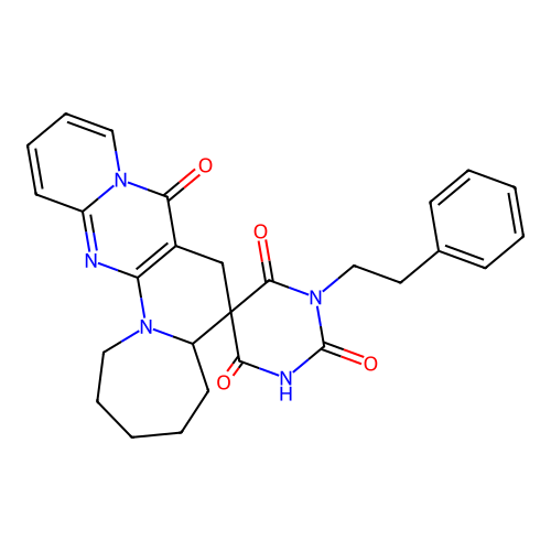 1'-phenethyl-1,2,3,4,5,5a-hexahydro-1'H-spiro[pyrido[1'',2'':1',2']pyrimido[5',4':5,6]pyrido[1,2-a]azepine-6,5'-pyrimidine]-2',4',6',8(3'H,7H)-tetraone structure