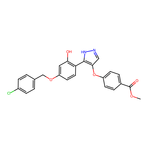 methyl 4-((3-(4-((4-chlorobenzyl)oxy)-2-hydroxyphenyl)-1H-pyrazol-4-yl)oxy)benzoate structure
