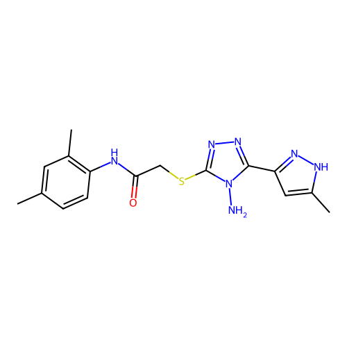 2-((4-amino-5-(3-methyl-1H-pyrazol-5-yl)-4H-1,2,4-triazol-3-yl)thio)-N-(2,4-dimethylphenyl)acetamide structure