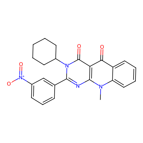 3-cyclohexyl-10-methyl-2-(3-nitrophenyl)pyrimido[4,5-b]quinoline-4,5(3H,10H)-dione structure