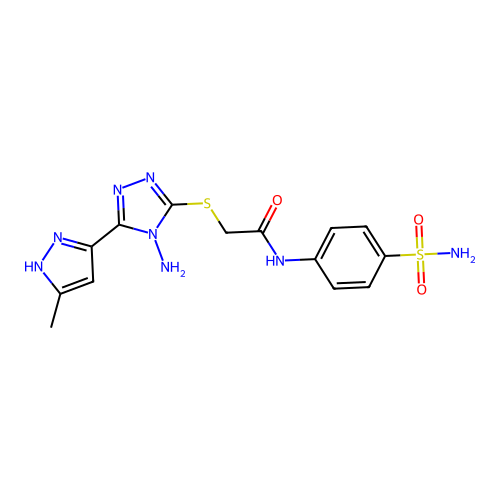2-((4-amino-5-(3-methyl-1H-pyrazol-5-yl)-4H-1,2,4-triazol-3-yl)thio)-N-(4-sulfamoylphenyl)acetamide structure