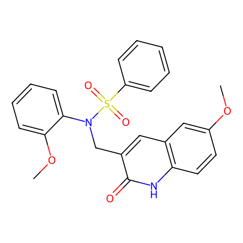N-((2-hydroxy-6-methoxyquinolin-3-yl)methyl)-N-(2-methoxyphenyl)benzenesulfonamide structure