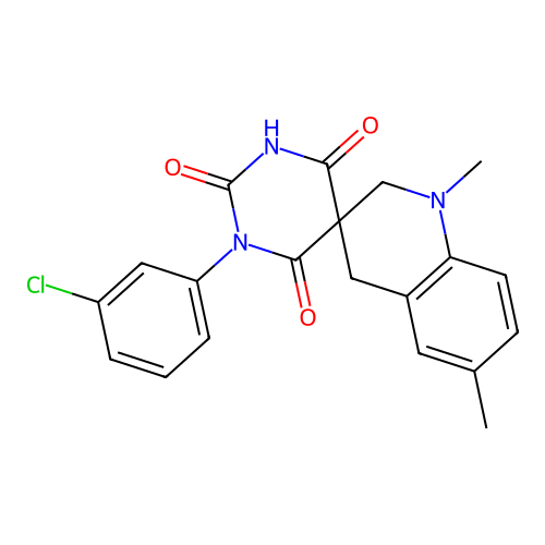 1-(3-chlorophenyl)-1',6'-dimethyl-1',4'-dihydro-2H,2'H-spiro[pyrimidine-5,3'-quinoline]-2,4,6(1H,3H)-trione structure
