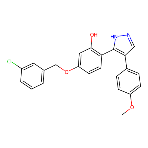 5-[(3-chlorobenzyl)oxy]-2-[4-(4-methoxyphenyl)-1H-pyrazol-3-yl]phenol structure