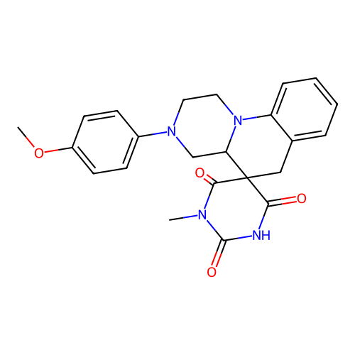 3'-(4-methoxyphenyl)-1-methylspiro[1,3-diazinane-5,5'-2,4,4a,6-tetrahydro-1H-pyrazino[1,2-a]quinoline]-2,4,6-trione structure