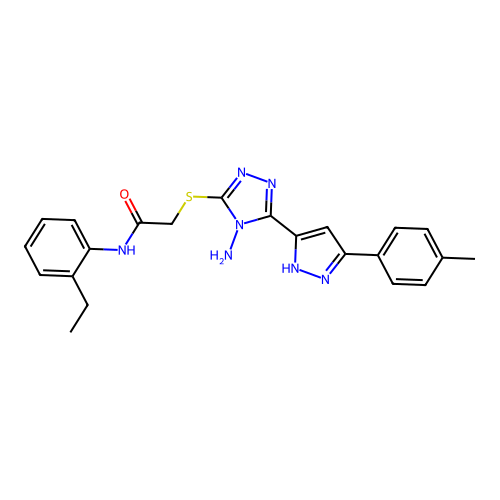 2-((4-amino-5-(3-(p-tolyl)-1H-pyrazol-5-yl)-4H-1,2,4-triazol-3-yl)thio)-N-(2-ethylphenyl)acetamide structure
