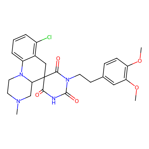 7'-chloro-1-[2-(3,4-dimethoxyphenyl)ethyl]-3'-methylspiro[1,3-diazinane-5,5'-2,4,4a,6-tetrahydro-1H-pyrazino[1,2-a]quinoline]-2,4,6-trione structure