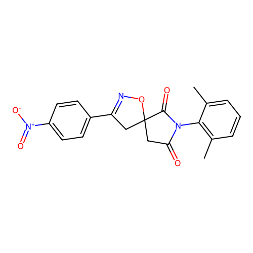 7-(2,6-dimethylphenyl)-3-(4-nitrophenyl)-1-oxa-2,7-diazaspiro[4.4]non-2-ene-6,8-dione structure