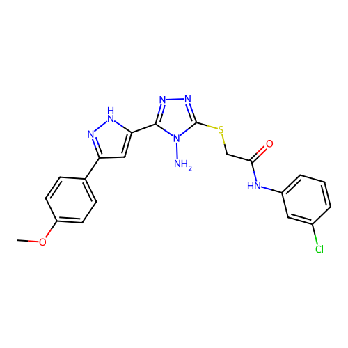 2-((4-amino-5-(3-(4-methoxyphenyl)-1H-pyrazol-5-yl)-4H-1,2,4-triazol-3-yl)thio)-N-(3-chlorophenyl)acetamide structure