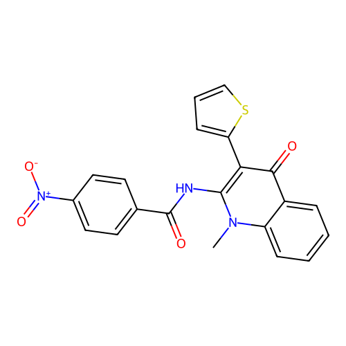 N-[1-methyl-4-oxo-3-(thiophen-2-yl)-1,4-dihydroquinolin-2-yl]-4-nitrobenzamide structure