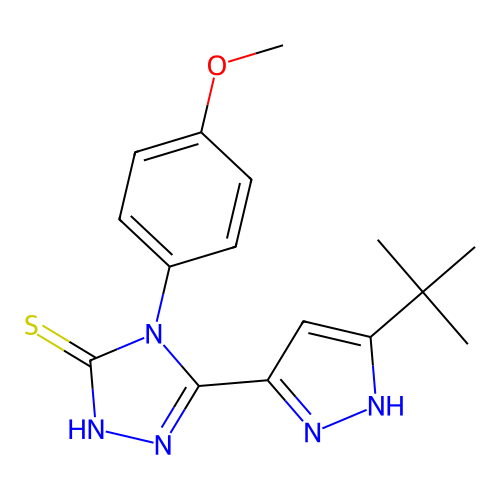 3-(5-tert-butyl-1H-pyrazol-3-yl)-4-(4-methoxyphenyl)-1H-1,2,4-triazole-5-thione structure