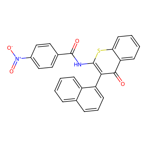 N-(3-(naphthalen-1-yl)-4-oxo-4H-thiochromen-2-yl)-4-nitrobenzamide structure