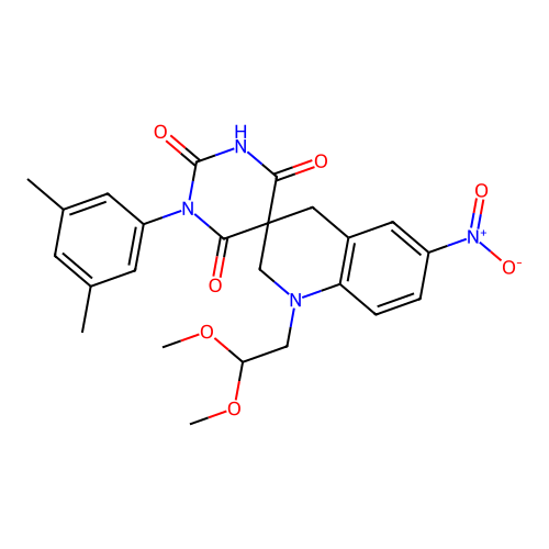 1'-(2,2-dimethoxyethyl)-1-(3,5-dimethylphenyl)-6'-nitro-2',4'-dihydro-1H,1'H-spiro[pyrimidine-5,3'-quinoline]-2,4,6(3H)-trione structure