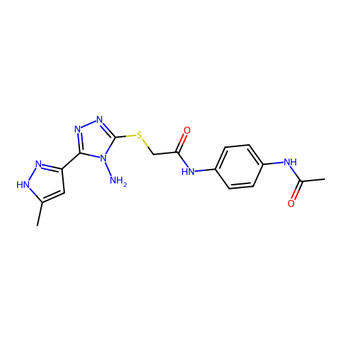 N-(4-acetamidophenyl)-2-((4-amino-5-(3-methyl-1H-pyrazol-5-yl)-4H-1,2,4-triazol-3-yl)thio)acetamide structure