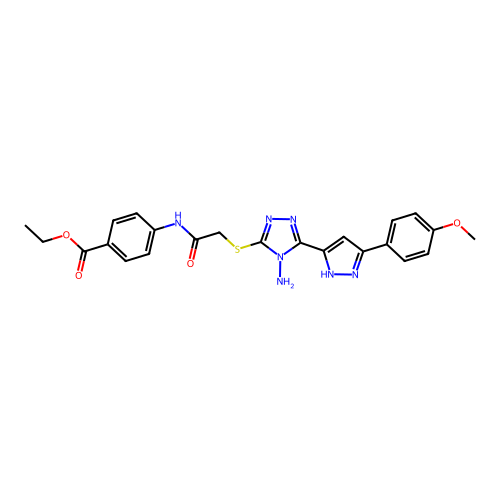 ethyl 4-(2-((4-amino-5-(3-(4-methoxyphenyl)-1H-pyrazol-5-yl)-4H-1,2,4-triazol-3-yl)thio)acetamido)benzoate structure