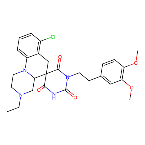 7'-chloro-1-[2-(3,4-dimethoxyphenyl)ethyl]-3'-ethylspiro[1,3-diazinane-5,5'-2,4,4a,6-tetrahydro-1H-pyrazino[1,2-a]quinoline]-2,4,6-trione structure