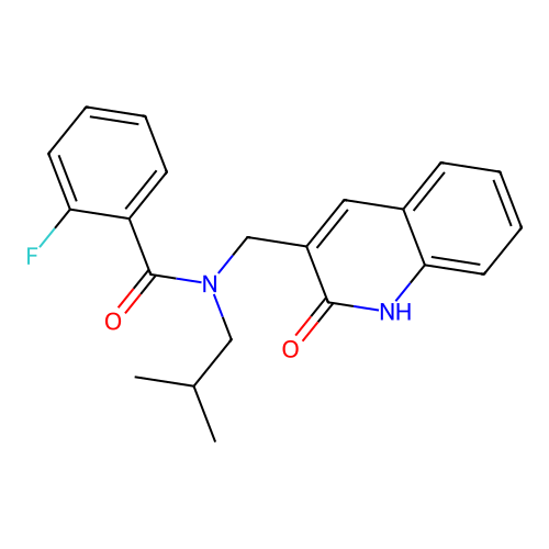 2-fluoro-N-(2-methylpropyl)-N-[(2-oxo-1,2-dihydroquinolin-3-yl)methyl]benzamide structure