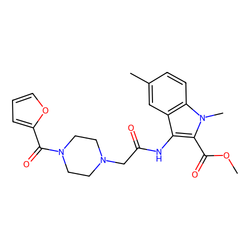 methyl 3-({[4-(furan-2-ylcarbonyl)piperazin-1-yl]acetyl}amino)-1,5-dimethyl-1H-indole-2-carboxylate structure