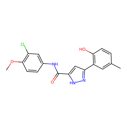 N-(3-chloro-4-methoxyphenyl)-5-(2-hydroxy-5-methylphenyl)-1H-pyrazole-3-carboxamide structure