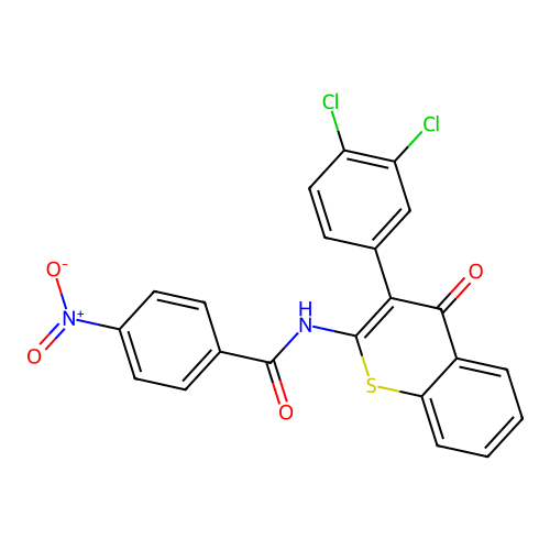N-(3-(3,4-dichlorophenyl)-4-oxo-4H-thiochromen-2-yl)-4-nitrobenzamide structure