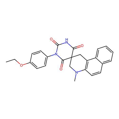 1'-(4-ethoxyphenyl)-4-methyl-3,4-dihydro-1H,1'H-spiro[benzo[f]quinoline-2,5'-pyrimidine]-2',4',6'(3'H)-trione structure