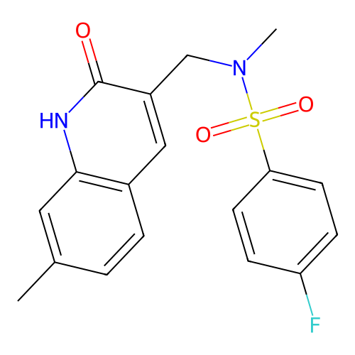4-fluoro-N-((2-hydroxy-7-methylquinolin-3-yl)methyl)-N-methylbenzenesulfonamide structure