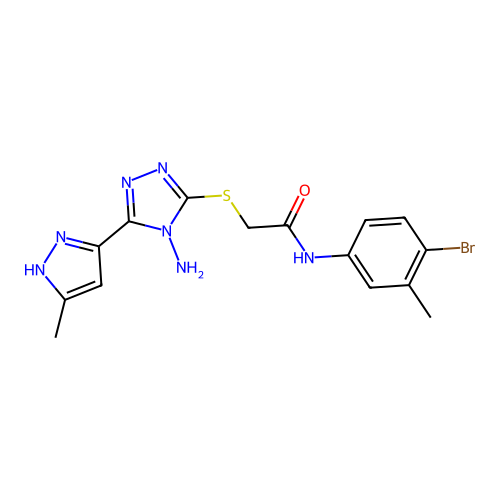 2-((4-amino-5-(3-methyl-1H-pyrazol-5-yl)-4H-1,2,4-triazol-3-yl)thio)-N-(4-bromo-3-methylphenyl)acetamide structure