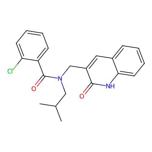 2-chloro-N-(2-methylpropyl)-N-[(2-oxo-1,2-dihydroquinolin-3-yl)methyl]benzamide structure